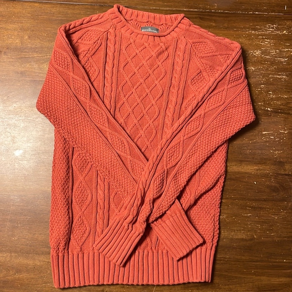 LL Bean Signature Coral Cotton Linen Cable Knit Sweater SZ S